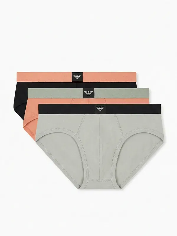 Pack 3 slips Emporio Armani Essential Logolabel MC501, negro coral gris, vista producto.