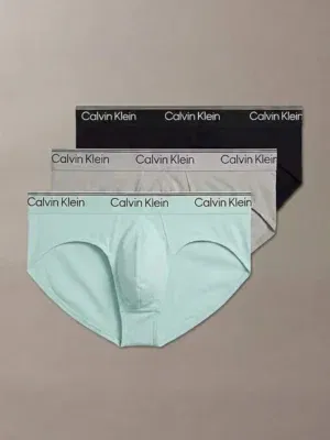 Pack 3 slips Calvin Klein Micro Stretch 3ZN, negro gris claro verde menta, vista producto.