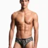 Slip de baño Emporio Armani Stripe Nut vista frontal sobre modelo