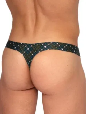 Vista trasera del ministring Olaf Benz RED2562 check green con línea limpia y cintura estrecha.