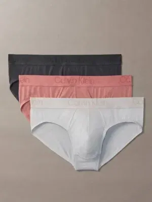 Pack de 3 slips premium Calvin Klein CK Black en lyocell colores marron oscuro, rosa empolvado y gris perla