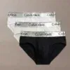 Pack 3 slips Calvin Klein Icon Cotton Stretch Metallic 4XK, cinturilla metalizada plata, vista producto.