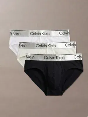 Pack 3 slips Calvin Klein Icon Cotton Stretch Metallic 4XK, cinturilla metalizada plata, vista producto.