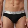 Slip Calvin Klein Icon Cotton Stretch Metallic negro, cinturilla plata, vista completa frontal.