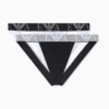 Pack 2 suspensorios Emporio Armani Bold Monogram blanco y negro sobre fondo gris