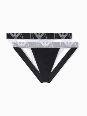 Pack 2 suspensorios Emporio Armani Bold Monogram blanco y negro sobre fondo gris