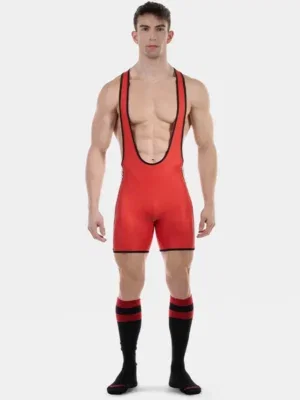 Singlet Barcode Berlin Versos Efecto Cuero Rojo