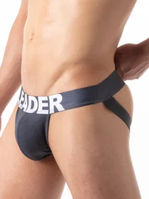 Vista lateral del Suspensorio Leader Essentials Azul Marino con logo LEADER y tira trasera — Leader