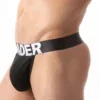 Vista lateral del Tanga Leader Essentials Negro con logo LEADER visible — Leader