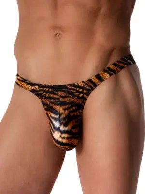 Vista frontal del Tower String Manstore M2568 tiger con estampado animal y frontal estrecho.