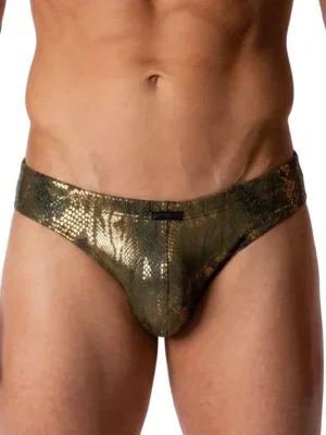 Bañador slip Manstore M2579 Olive/Gold vista frontal