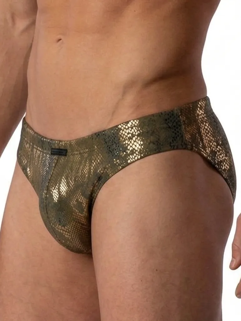 Bañador slip Manstore M2579 Olive/Gold vista frontal