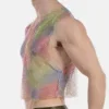 Vista lateral del crop top multicolor Spark de Barcode Berlin con tejido de red brillante