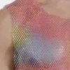 Detalle del tejido brillante multicolor del crop top Spark de Barcode Berlin