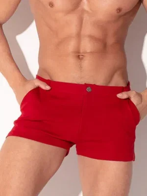 Mini short rojo liso cintura baja con cremallera y botón metálico - Mini Short Code 22 Iconic Rojo