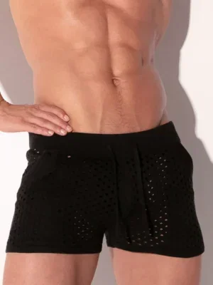 Mini short negro Code 22 con cintura elástica y bolsillo lateral