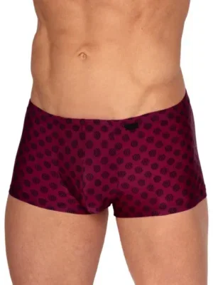 Vista frontal del Minipant Olaf Benz RED2558 berry blue con estampado gráfico y pierna corta.