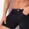 Vista frontal completa con botón metálico, cremallera y corte slim low rise, Pantalón Corto Code 22 5-Pocket Navy, Code 22