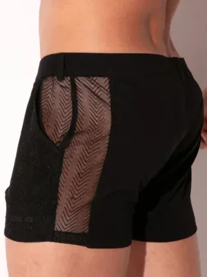 Lateral del short Rock negro con panel de tul y cintura con presillas Code 22