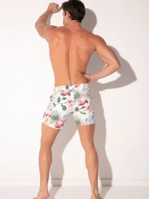 Vista trasera short Code 22 Silken blanco floral sin bolsillos traseros