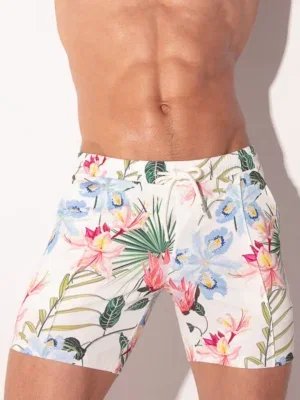 Frontal completo short Code 22 Silken blanco floral con cintura y cordón ajustable