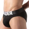 Vista lateral del Slip Leader Essentials Negro con cinturilla ancha y logo LEADER