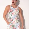 Vista frontal completa con cuello redondo y estampado floral, Camiseta Tirantes Code 22 Silken Blanca, Code 22