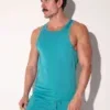 Vista frontal completa con cuello redondo y color teal liso, Camiseta Tirantes Code 22 Silken Teal, Code 22