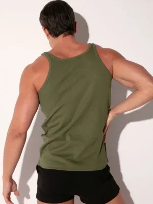 Camiseta de tirantes Code 22 Train canalé khaki, vista trasera completa con espalda limpia