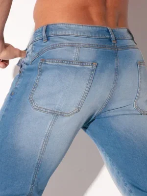 Trasero completo pantalón vaquero azul stone wash con bolsillos traseros - Pantalón Vaquero Code 22 Azul