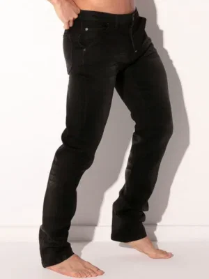 Vista lateral pantalón vaquero negro denim elástico ajuste recto - Pantalón Vaquero Code 22 Negro