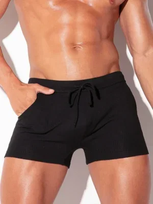 Vista frontal media bañador boxer push up Code 22 New York Negro mostrando ajuste y floating pouch