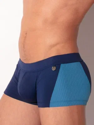 Bañador boxer push up Code 22 San Francisco Azul detalle frontal lateral con panel acanalado