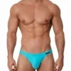 Vista frontal completa de bañador slip Olaf Benz BLU2551 Azul con corte Sunbrief de tiro bajo