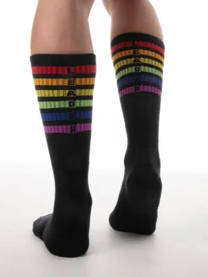 Calcetines Leader Pride Stripes Crew negros vista trasera