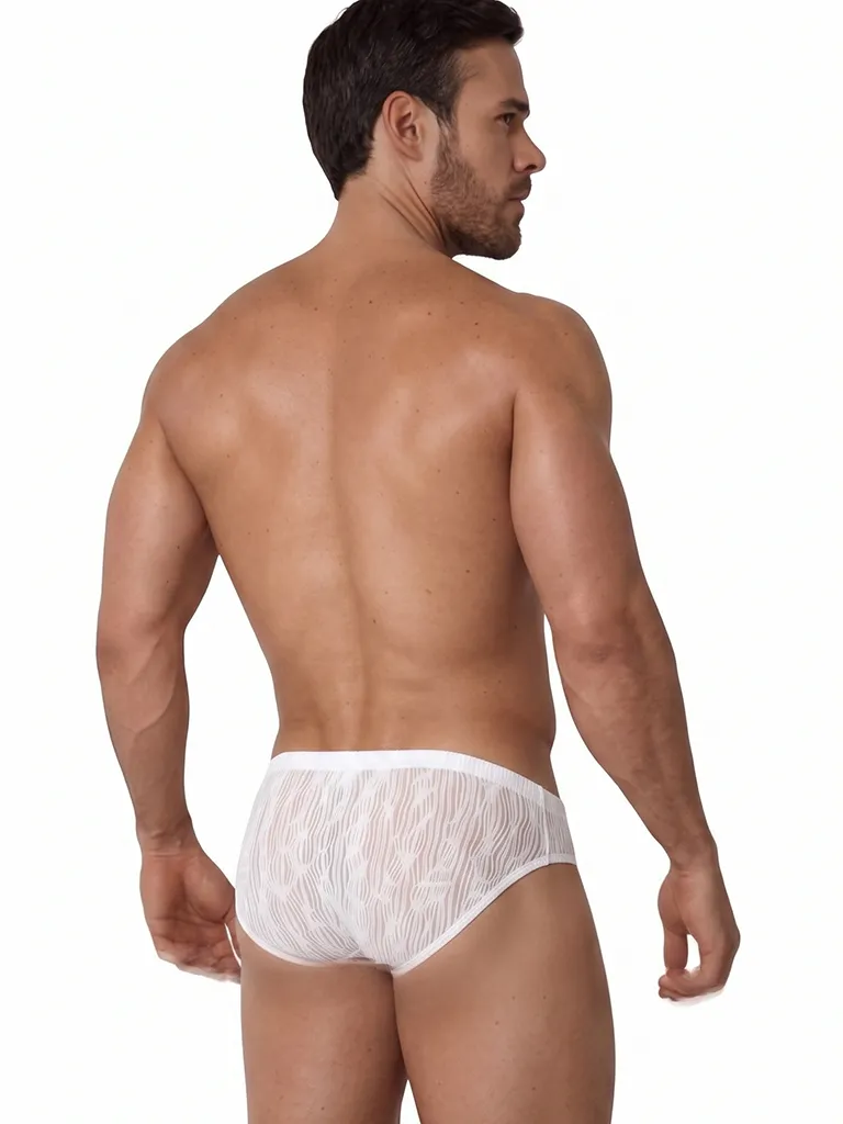 Vista trasera completa de slip Olaf Benz RED2560 Blanco con tejido jacquard ondulante
