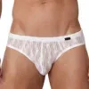 Vista frontal de slip Olaf Benz RED2560 Blanco con jacquard ondulante y etiqueta lateral negr