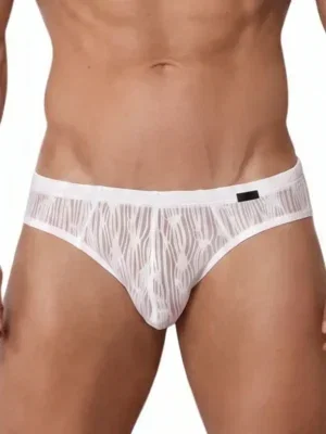 Vista frontal de slip Olaf Benz RED2560 Blanco con jacquard ondulante y etiqueta lateral negr