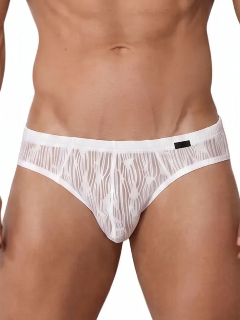 Vista frontal de slip Olaf Benz RED2560 Blanco con jacquard ondulante y etiqueta lateral negr