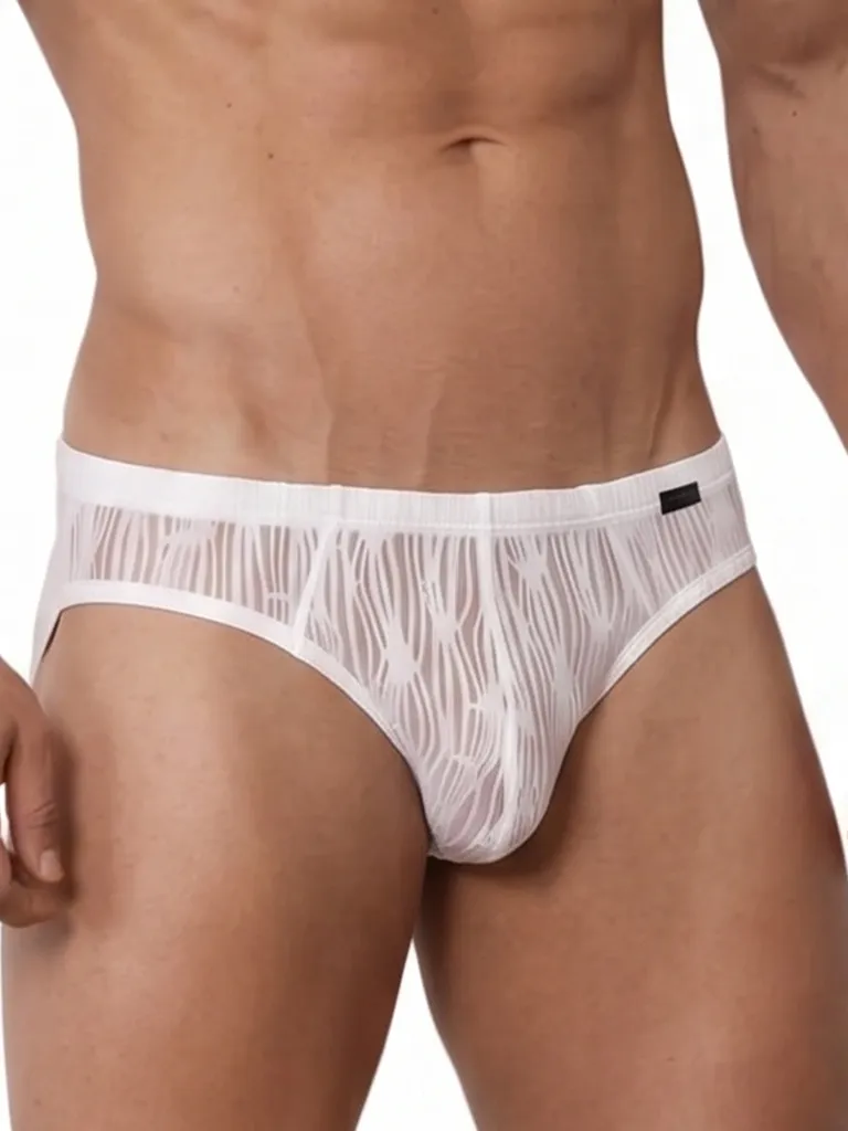 Detalle frontal de slip blanco Olaf Benz RED2560 con dibujo ondulante transparente