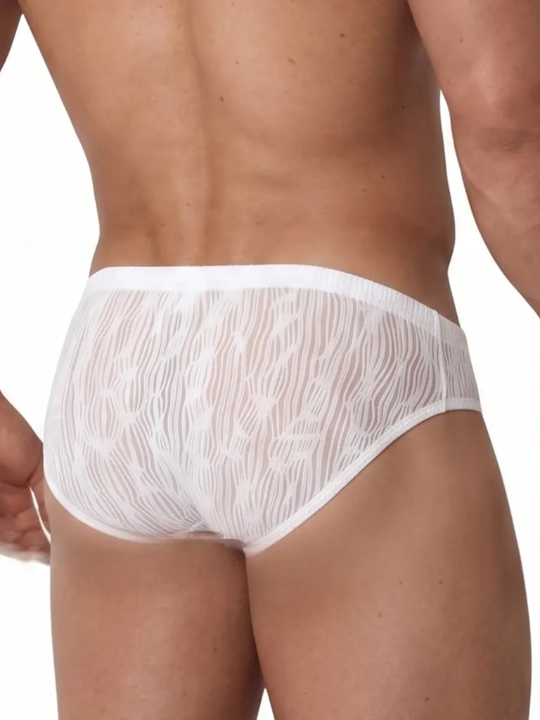 Vista trasera de slip blanco Olaf Benz RED2560 con tejido jacquard semitransparente