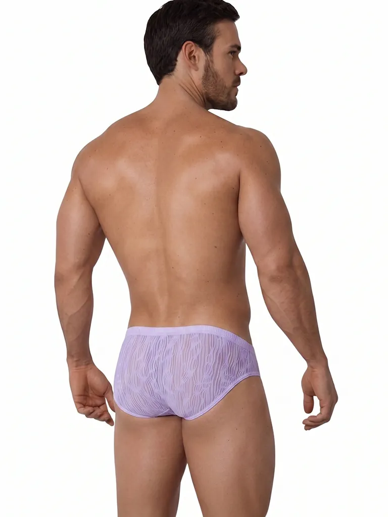 Vista trasera lateral de slip lavanda con jacquard semitransparente y dibujo ondulante — RED2560 Olaf Benz (
