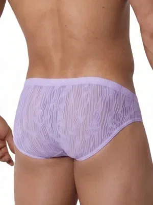 Vista trasera lateral de slip lavanda con jacquard semitransparente y dibujo ondulante — RED2560 Olaf Benz (