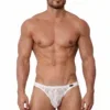 Vista frontal de tanga blanco Olaf Benz RED2560 con tejido jacquard ondulante semitransparente