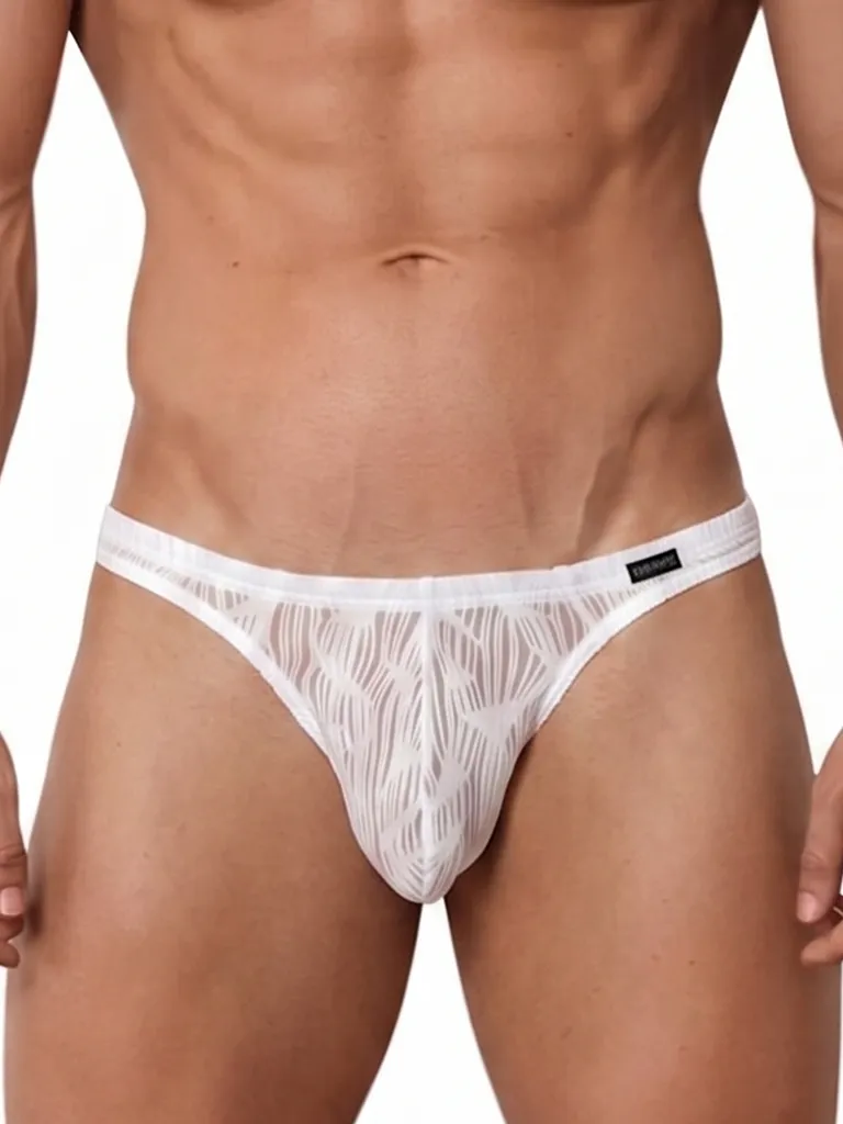 Vista frontal de tanga blanco Olaf Benz RED2560 con tejido jacquard ondulante semitransparente