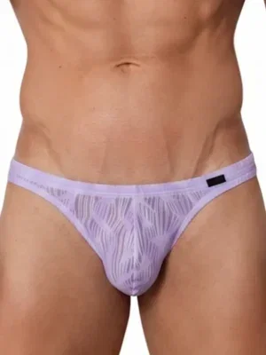 Vista frontal de tanga Olaf Benz RED2560 Lavanda con tejido jacquard ondulante semitransparente