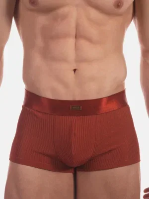 Detalle del boxer óxido Stellan de Barcode Berlin con tejido de canalé y cinturilla