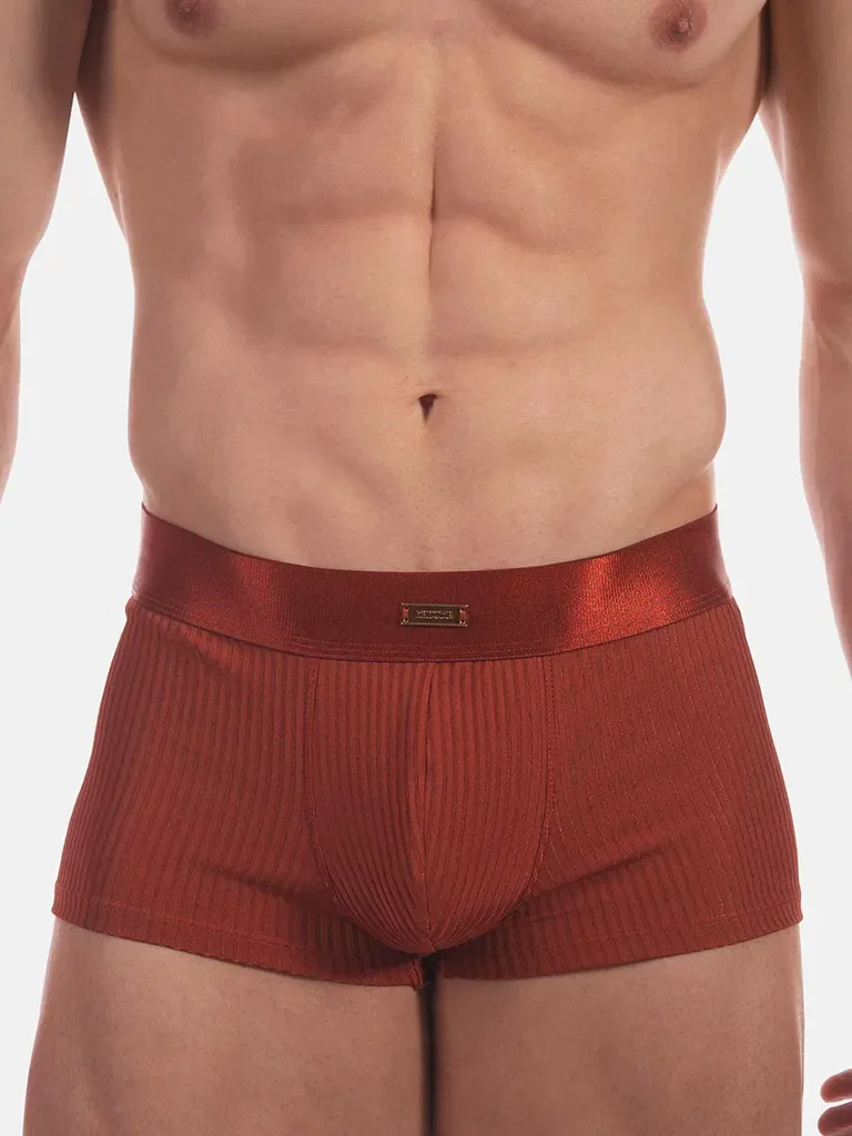 Detalle del boxer óxido Stellan de Barcode Berlin con tejido de canalé y cinturilla