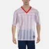 Hombre de frente con camiseta de rejilla blanca y roja Aksel de Barcode Berlin