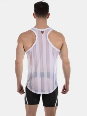 Espalda nadadora de la camiseta de tirantes de rejilla blanca Tobías de Barcode Berlin